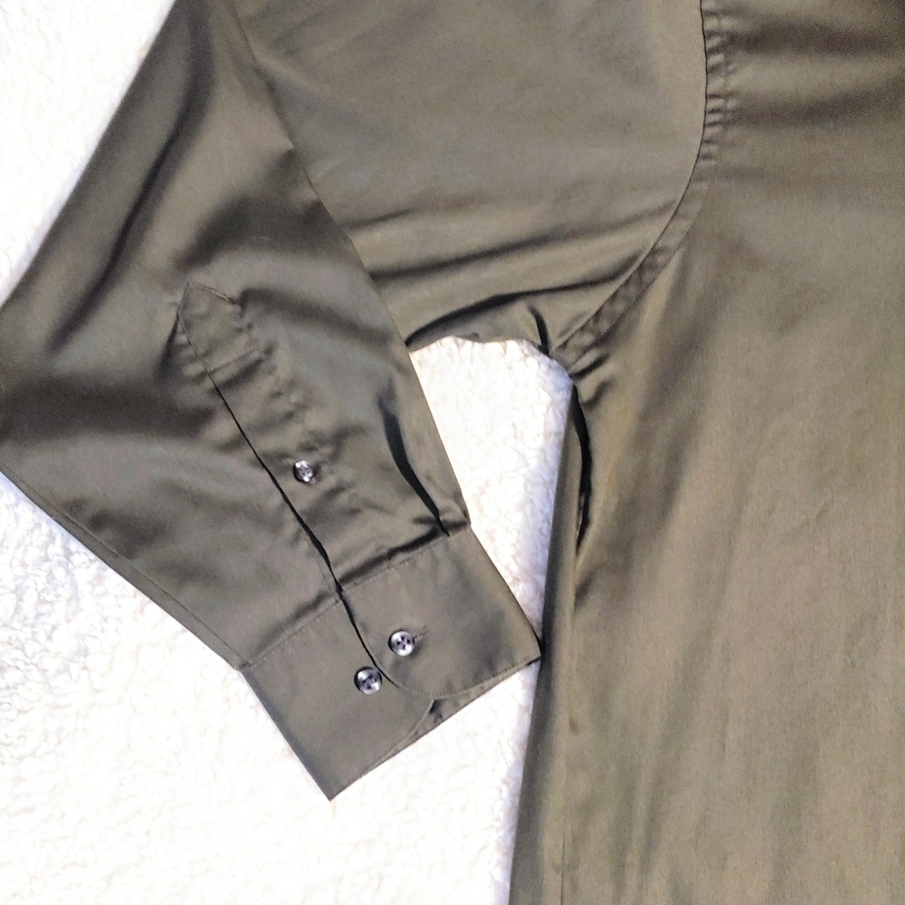 Van Heusen Men's Lux Sateen Sage Green Shirt - Picture 4 of 6